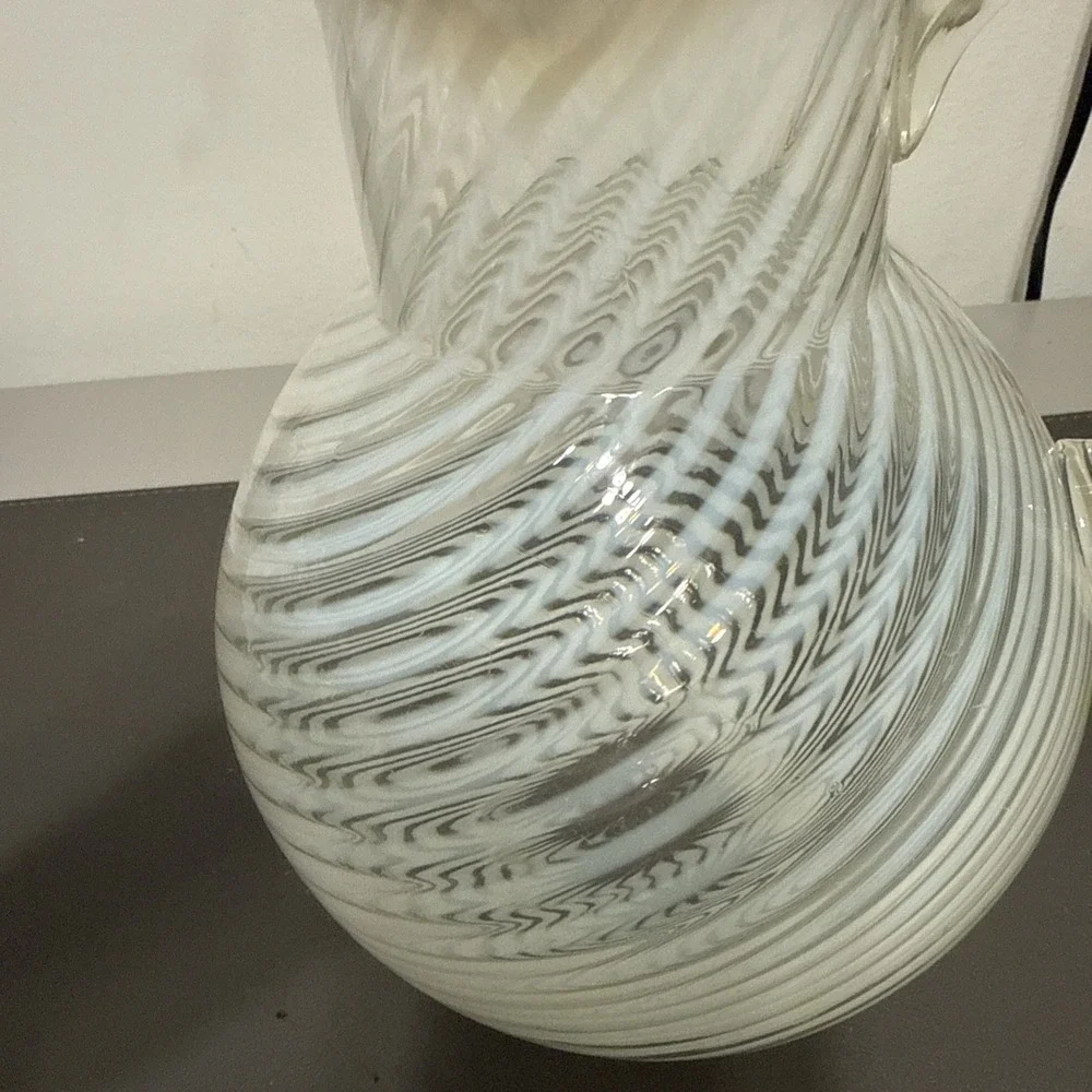 Antique Northwood White Opalescent Swirl Pitcher Victorian Glass 9in